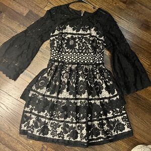 Black and White Embellished Tiered Cocktail Dress